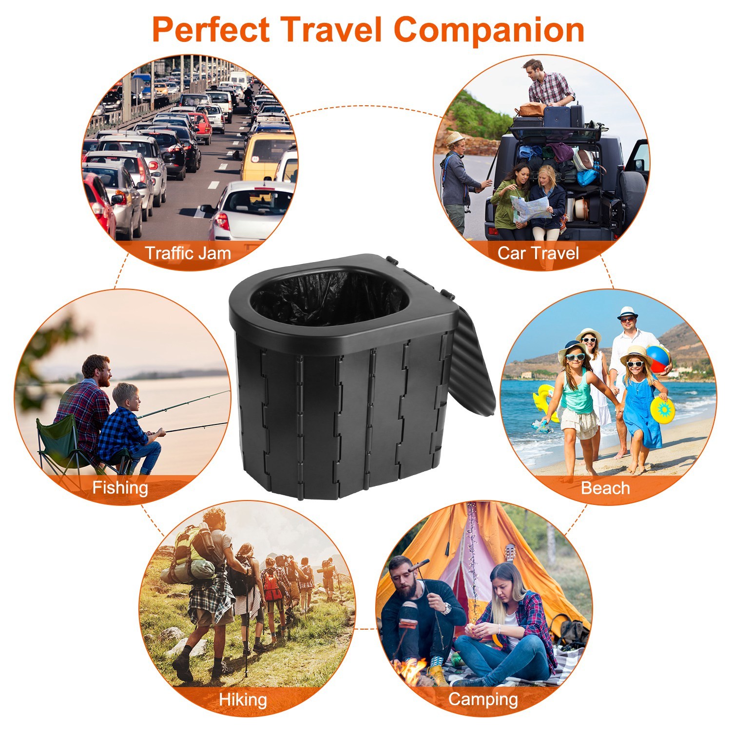 oldable Portable Travel Toilet with Lid – Emergency Camping & Car Porta Potty with Carry Bag - Image 2