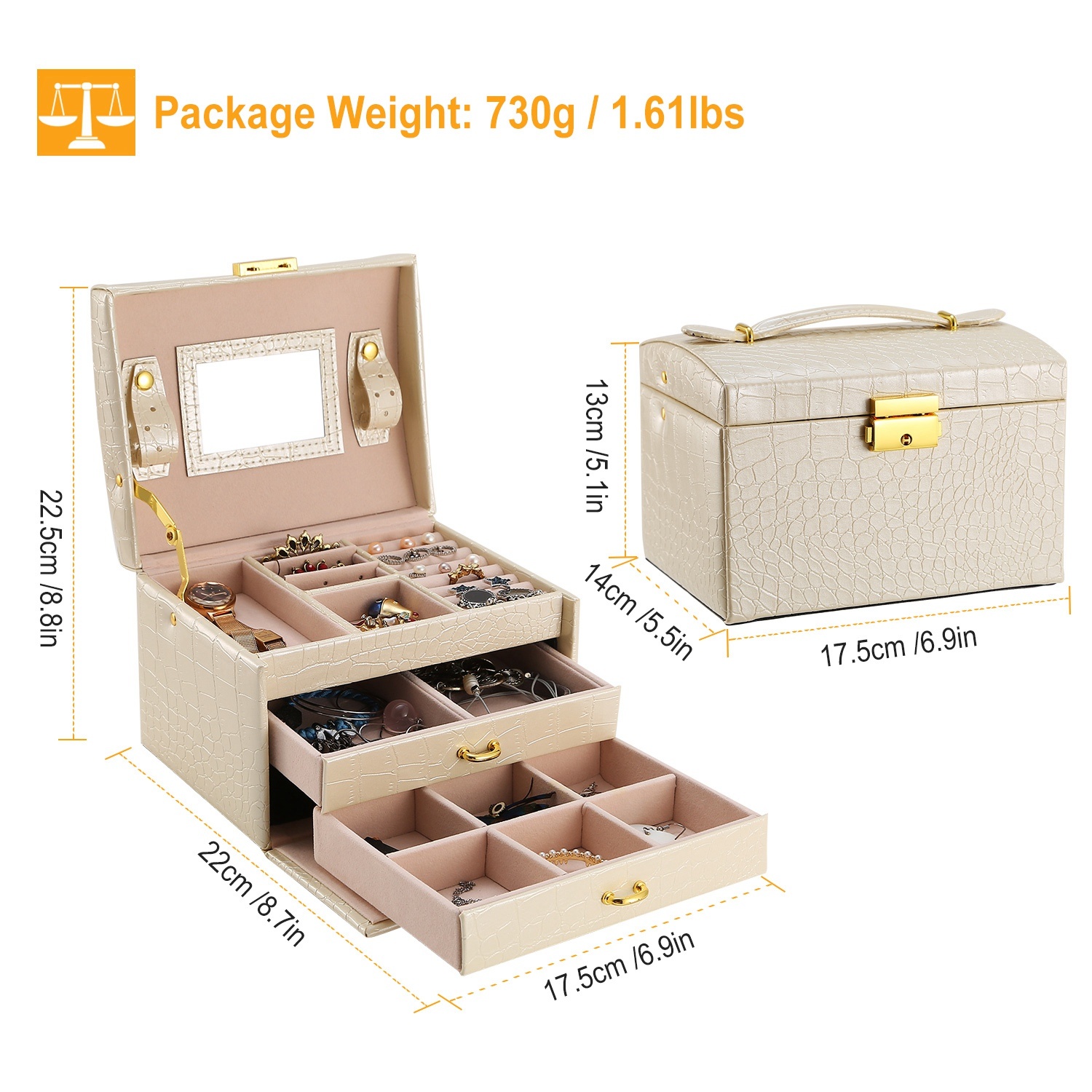 3-Layer Lockable Jewelry Organizer Box – Portable PU Leather Travel Jewelry Case with Mirror & Drawers - Image 10