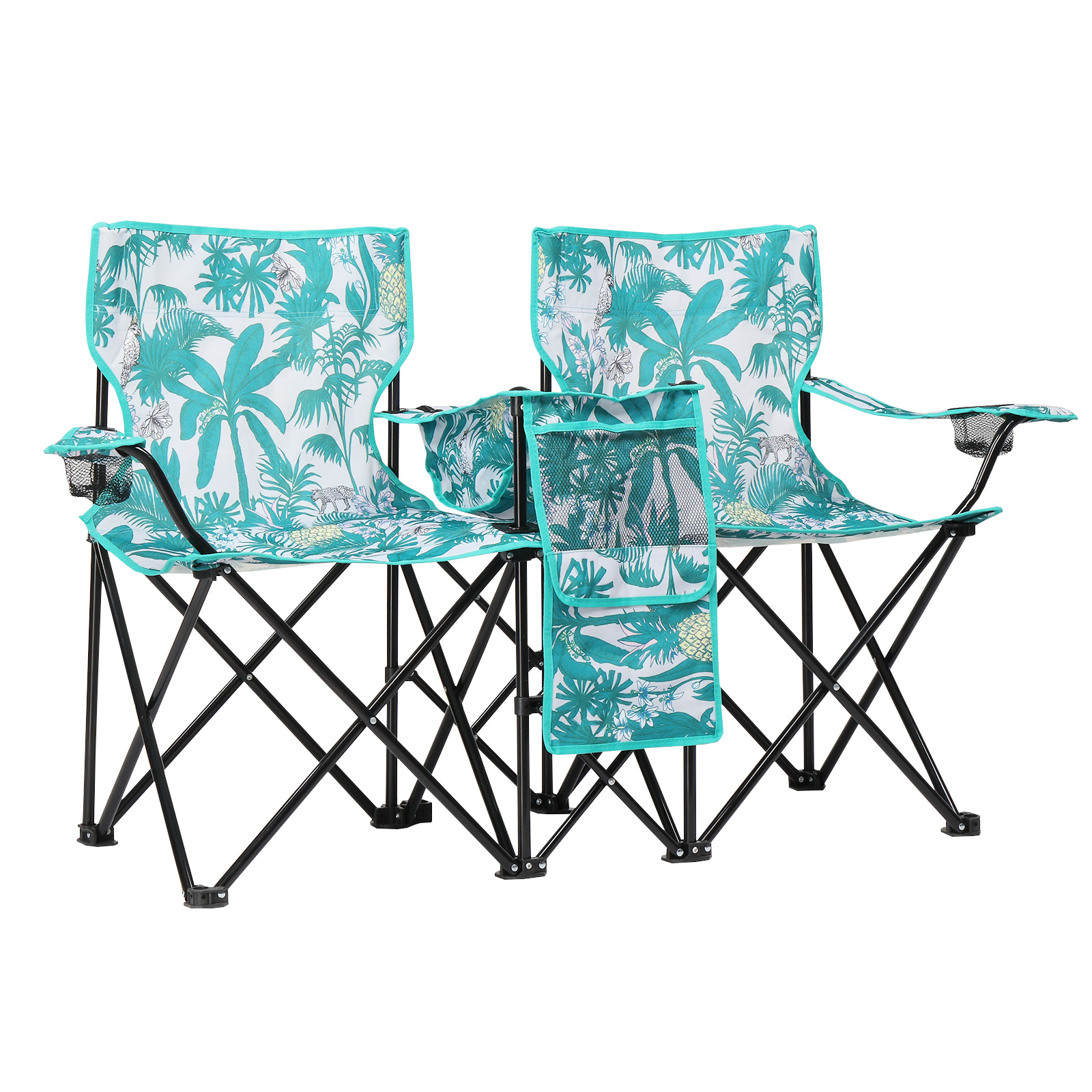 Folding Double Camping Chair with Umbrella – Portable Outdoor Loveseat with Cooler Bag & Cup Holders - Image 7