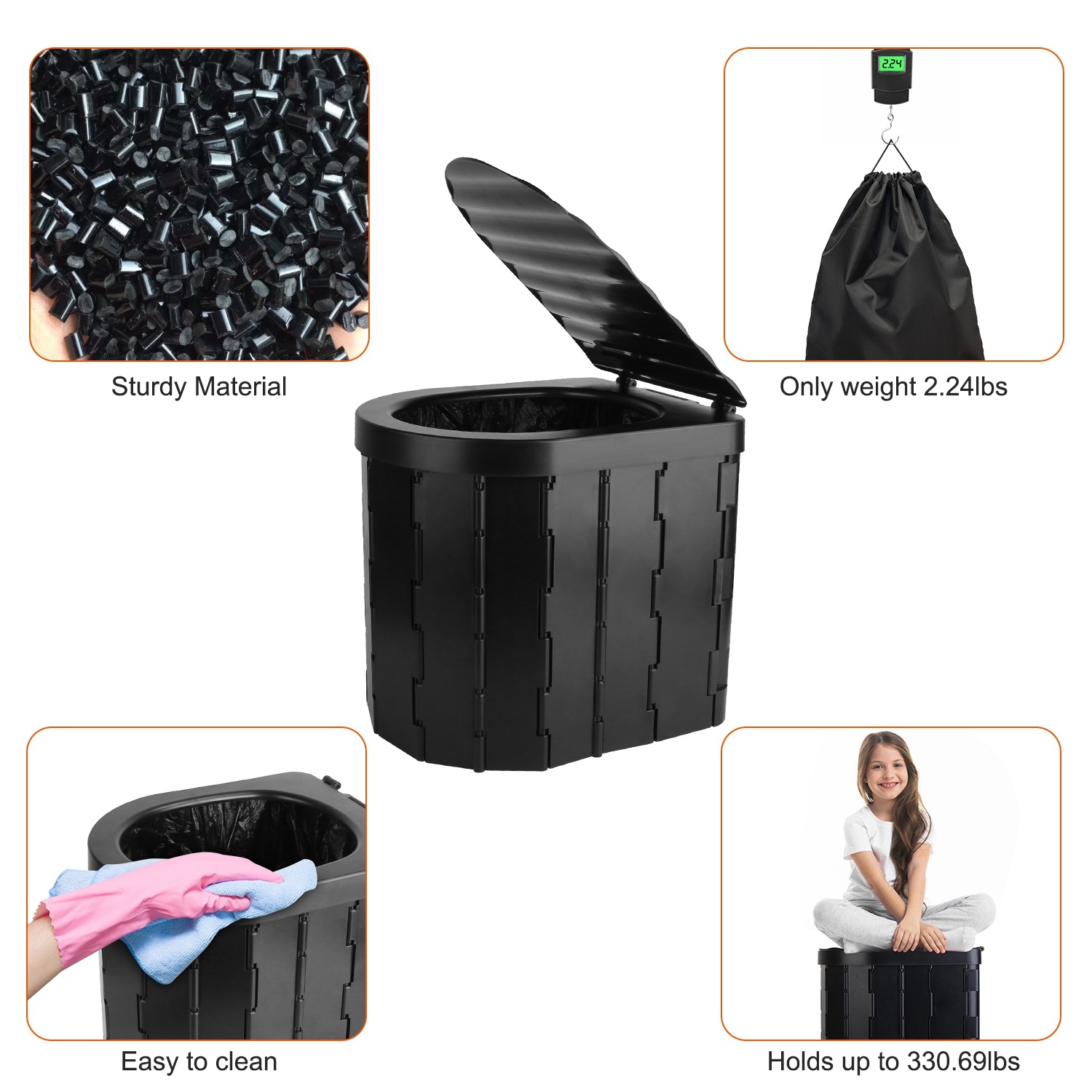 oldable Portable Travel Toilet with Lid – Emergency Camping & Car Porta Potty with Carry Bag - Image 7
