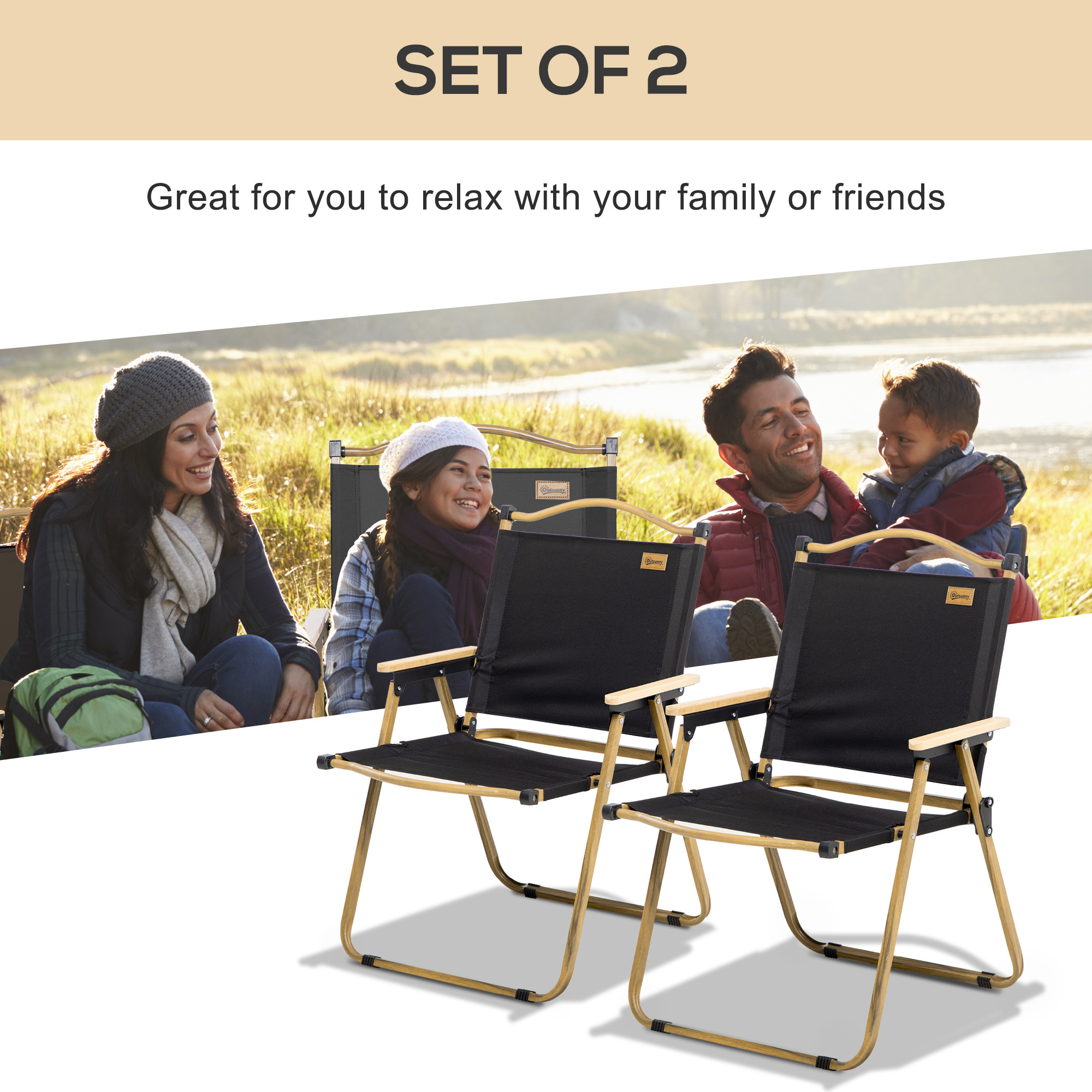 2-Pack Folding Camping Chairs – Lightweight Portable Outdoor Armchairs for Beach, Picnic, Fishing & Festivals - Image 6