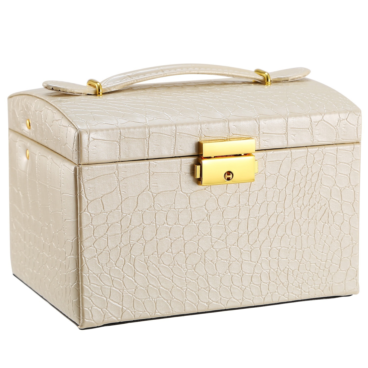 3-Layer Lockable Jewelry Organizer Box – Portable PU Leather Travel Jewelry Case with Mirror & Drawers - Image 2