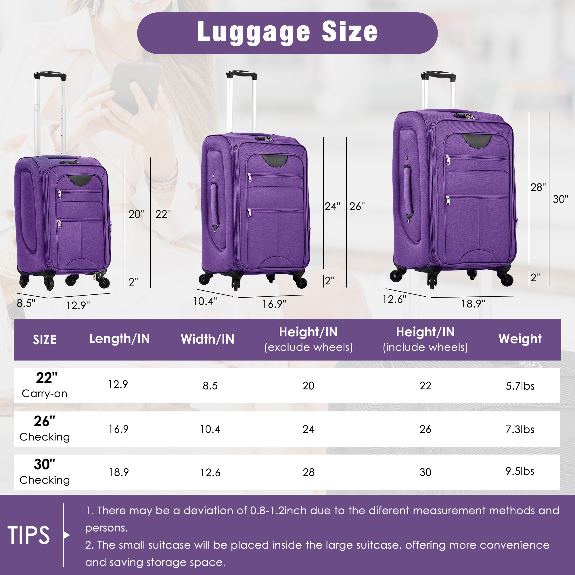 Expandable 5-Piece Softside Luggage Set – Lightweight Spinner Suitcases with Duffel & Toiletry Bag - Image 4