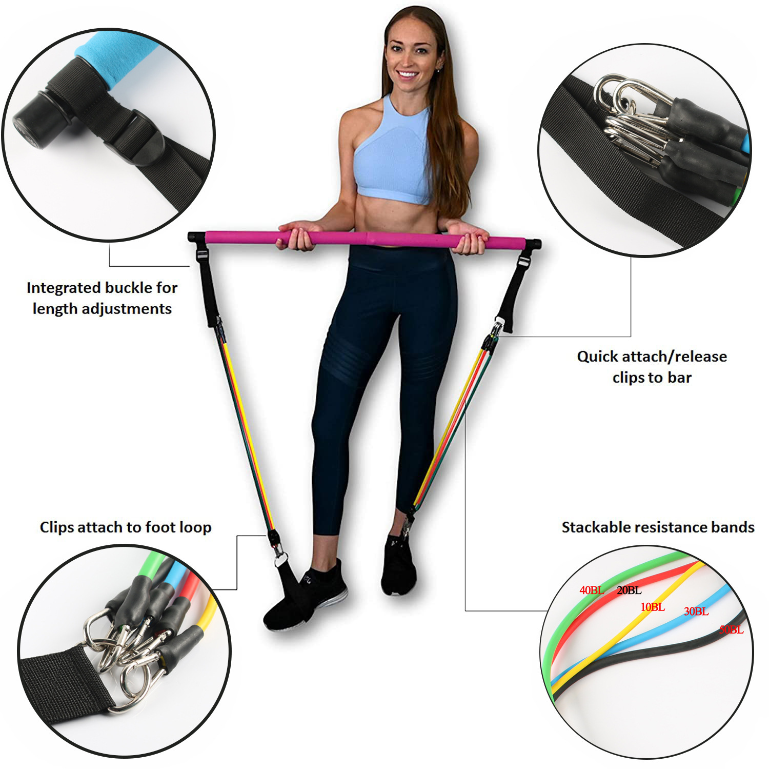 Fitness Yoga Pilates Bar with Resistance Bands - Image 8