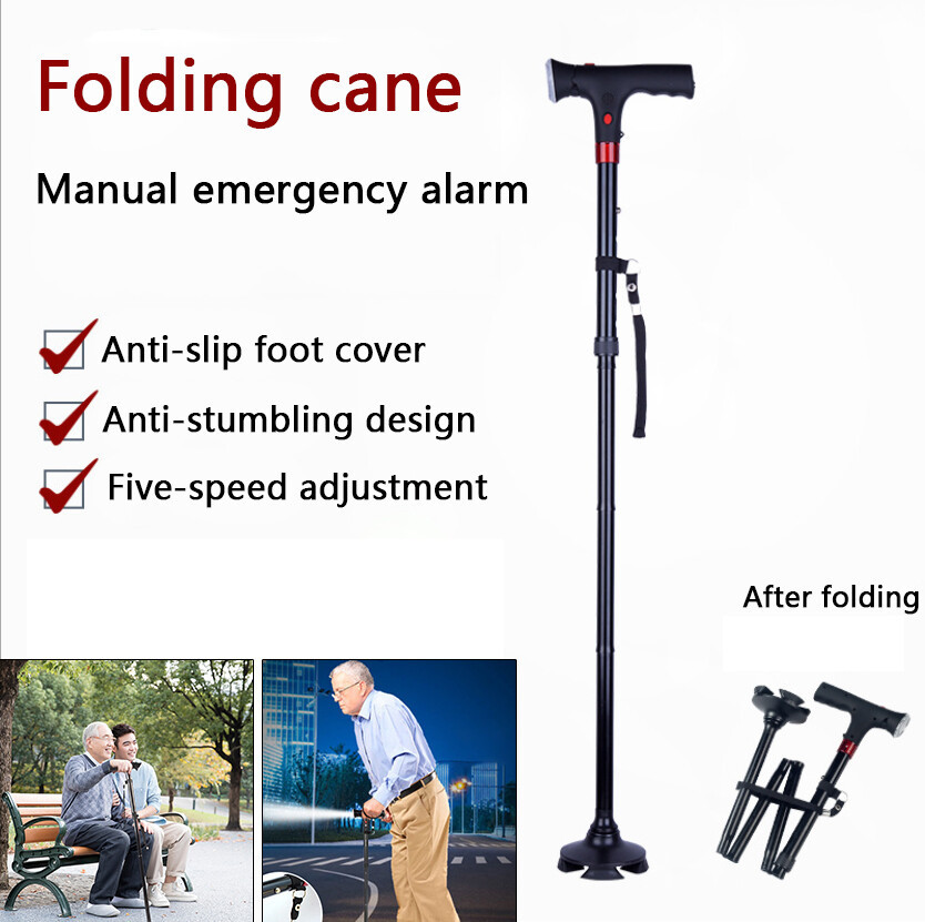 Adjustable Folding Walking Cane with LED Flashlight & SOS Alarm – Anti-Slip 4-Foot Support Trekking Stick for Seniors & Travel - Image 8