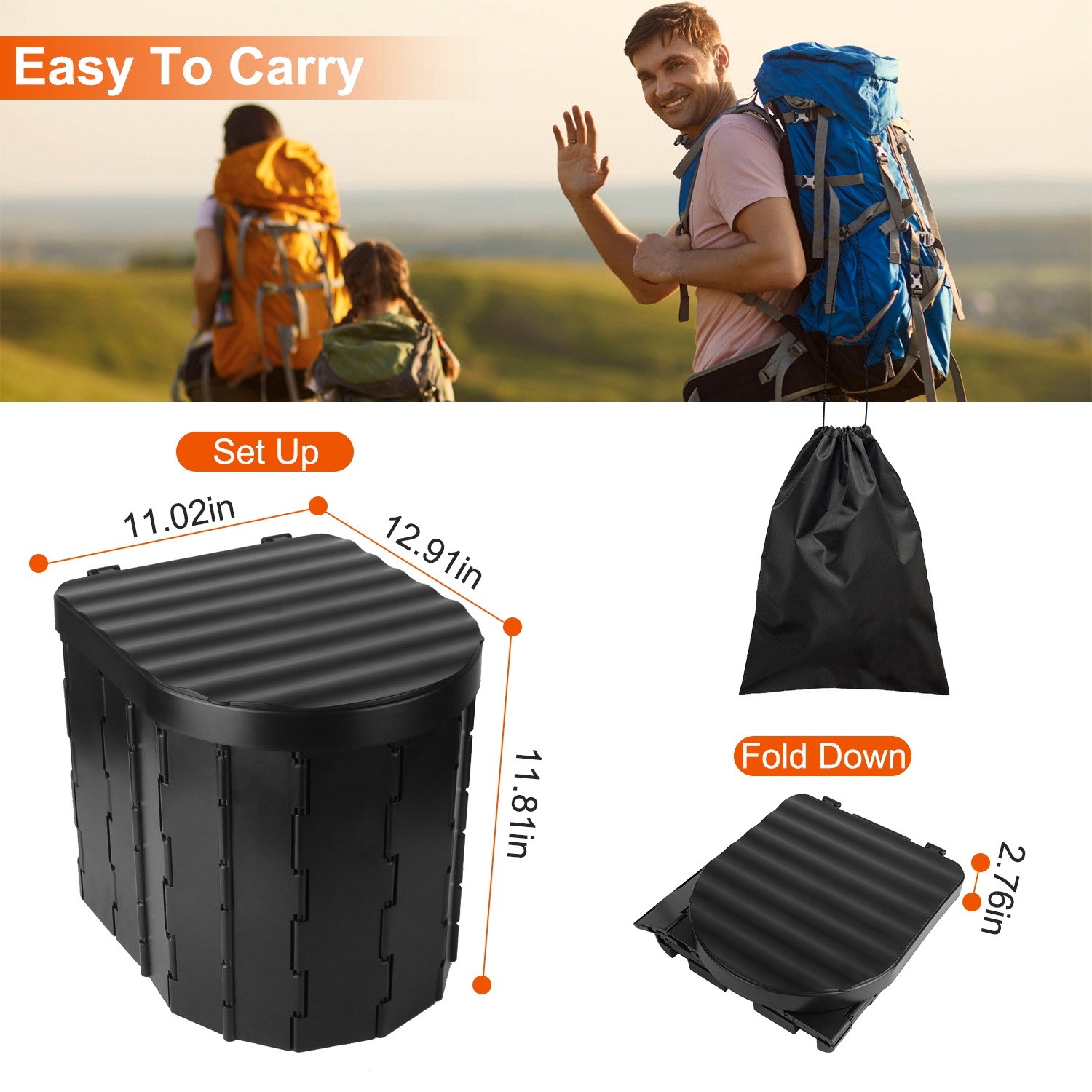 oldable Portable Travel Toilet with Lid – Emergency Camping & Car Porta Potty with Carry Bag - Image 4