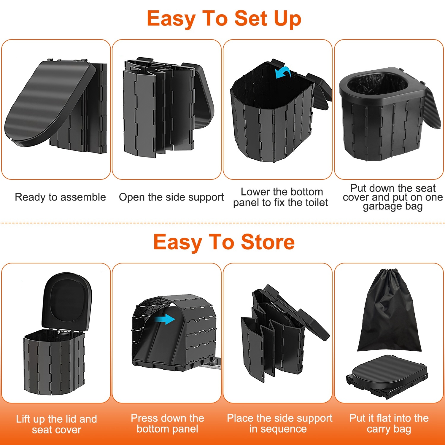 oldable Portable Travel Toilet with Lid – Emergency Camping & Car Porta Potty with Carry Bag - Image 3