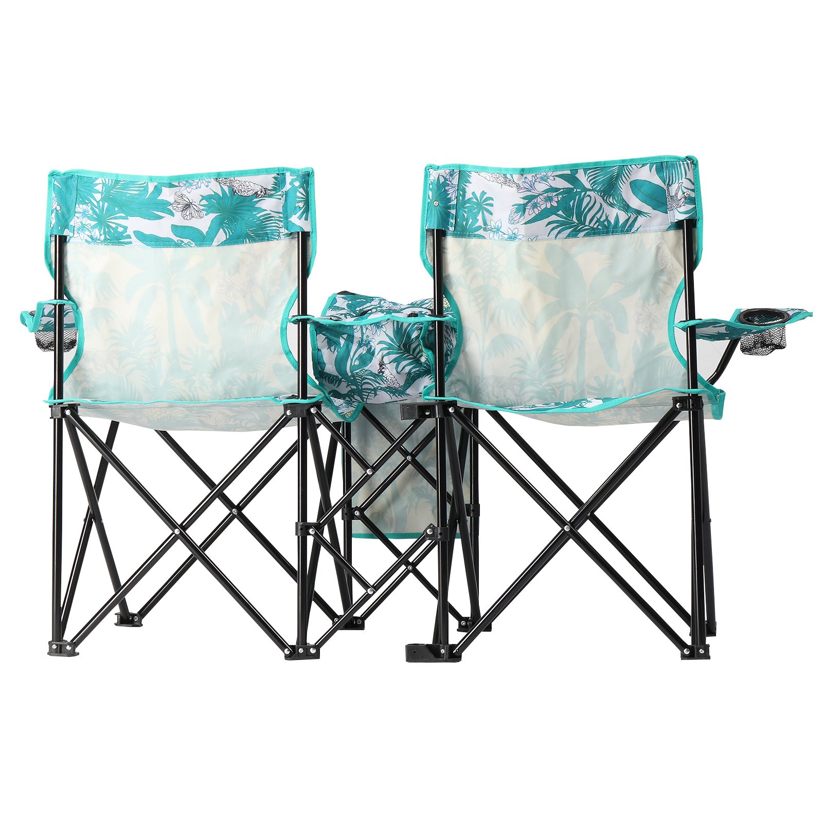 Folding Double Camping Chair with Umbrella – Portable Outdoor Loveseat with Cooler Bag & Cup Holders - Image 3