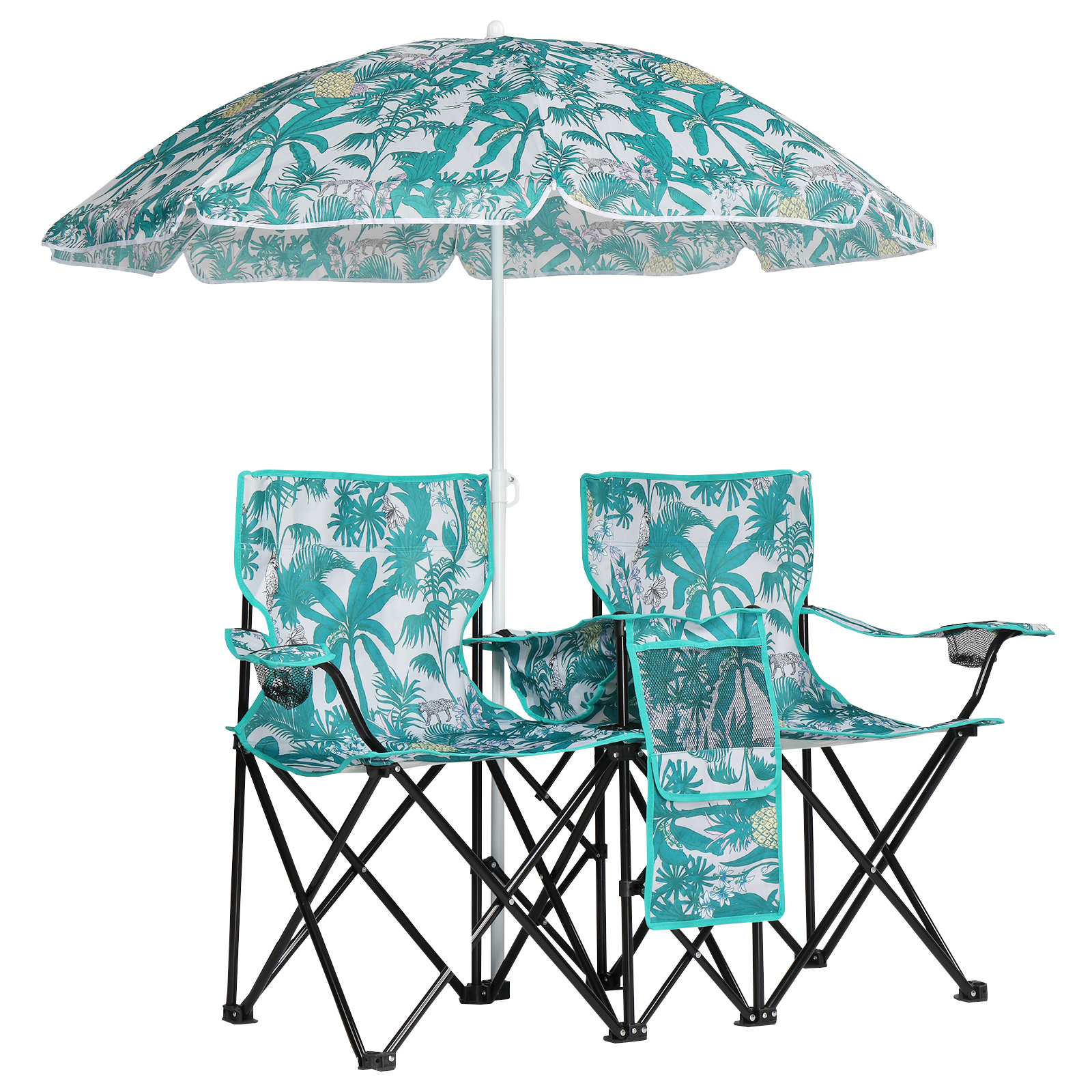 Folding Double Camping Chair with Umbrella – Portable Outdoor Loveseat with Cooler Bag & Cup Holders - Image 8