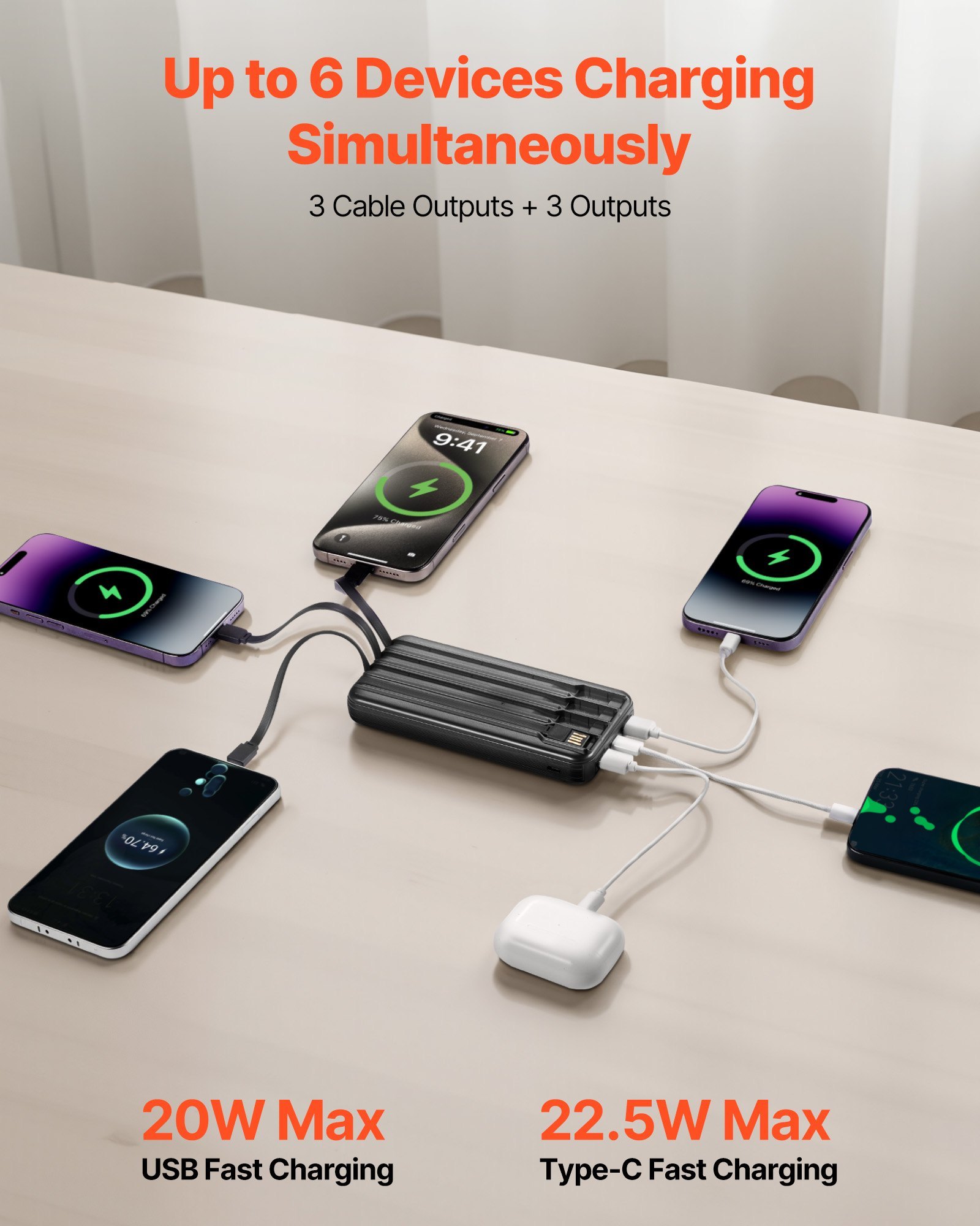Portable Charger With Built-in Cables 10000mAh Travel Battery Pack - Image 3