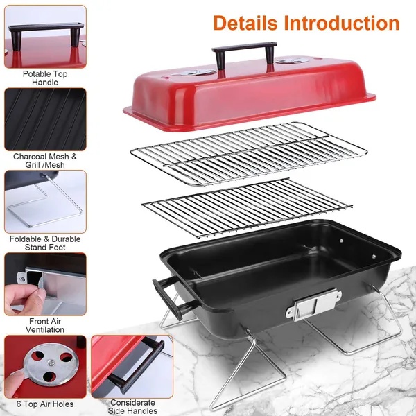 Portable Charcoal BBQ Grill with Lid – Foldable Tabletop Outdoor Grill & Smoker for Camping, Beach, Backyard & Picnic - Image 3