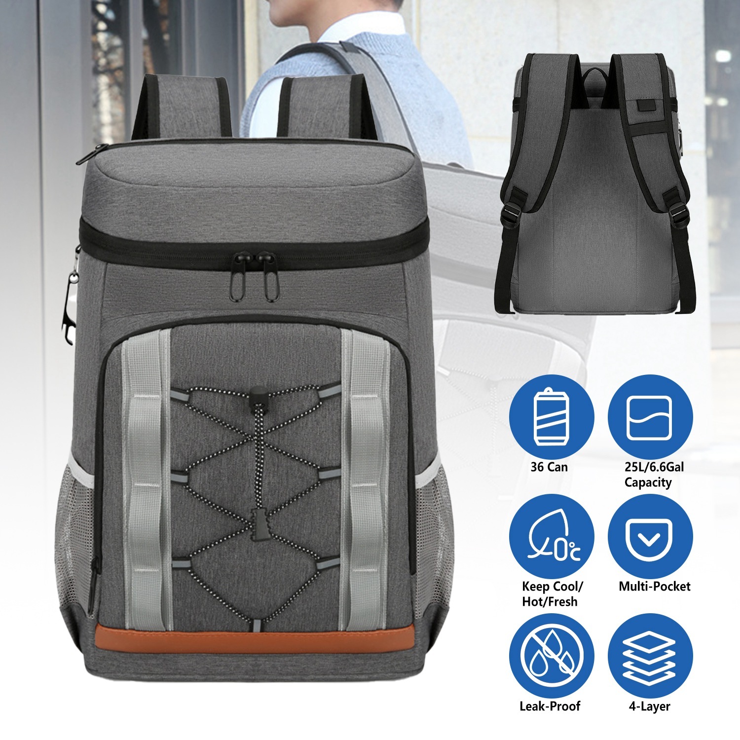 36-Can Leakproof Cooler Backpack – 25L Insulated Travel Backpack for Camping, Beach & Outdoor Adventures - Image 8