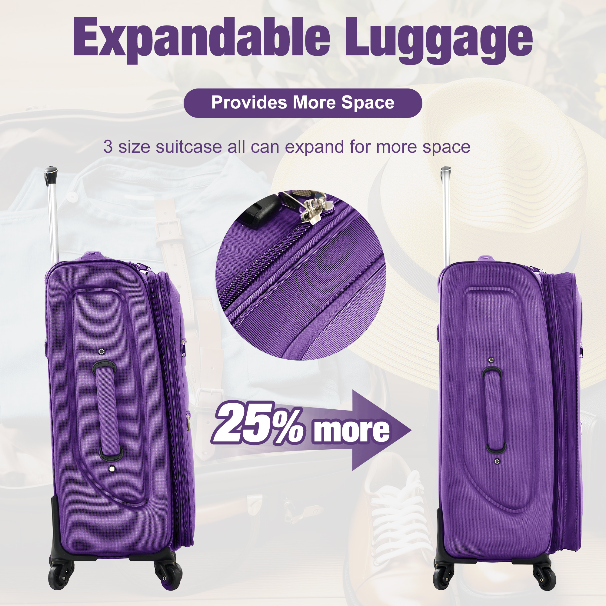 Expandable 5-Piece Softside Luggage Set – Lightweight Spinner Suitcases with Duffel & Toiletry Bag - Image 2