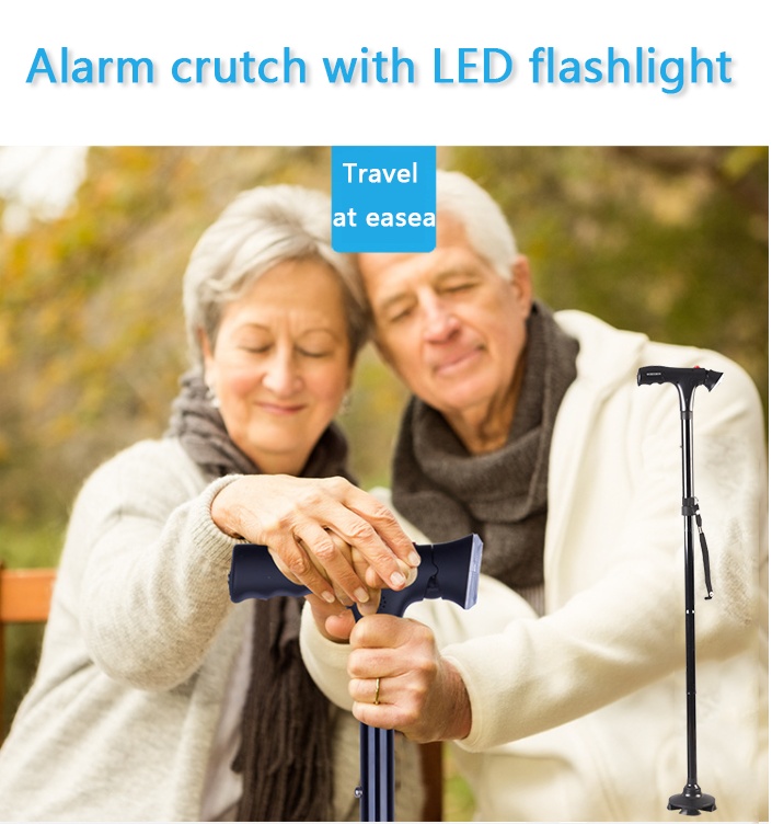 Adjustable Folding Walking Cane with LED Flashlight & SOS Alarm – Anti-Slip 4-Foot Support Trekking Stick for Seniors & Travel - Image 6