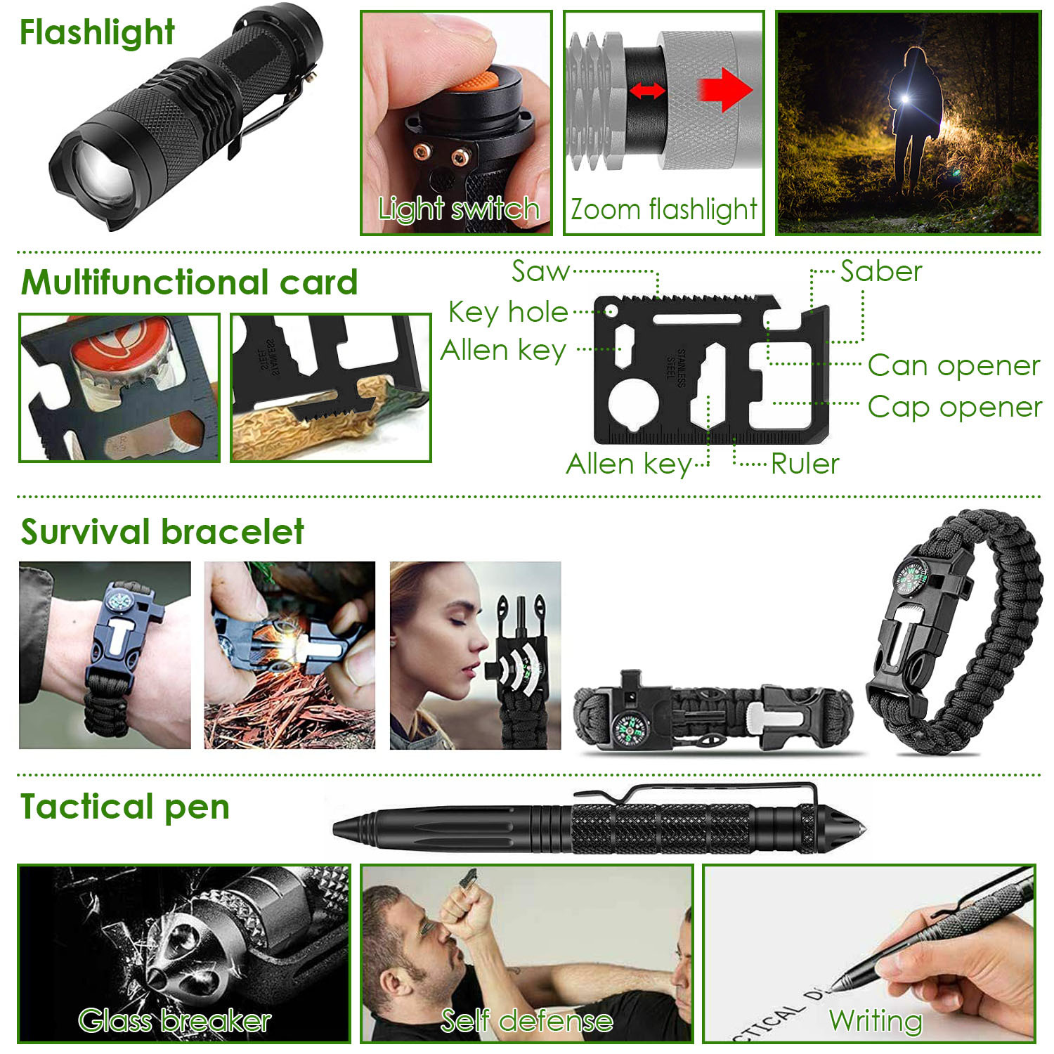 47-in-1 Emergency Survival Kit – Tactical EDC Gear Set with First Aid Supplies, Knife, Compass, Flashlight & Survival Pouch for Camping, Hiking & Disaster Prep - Image 9