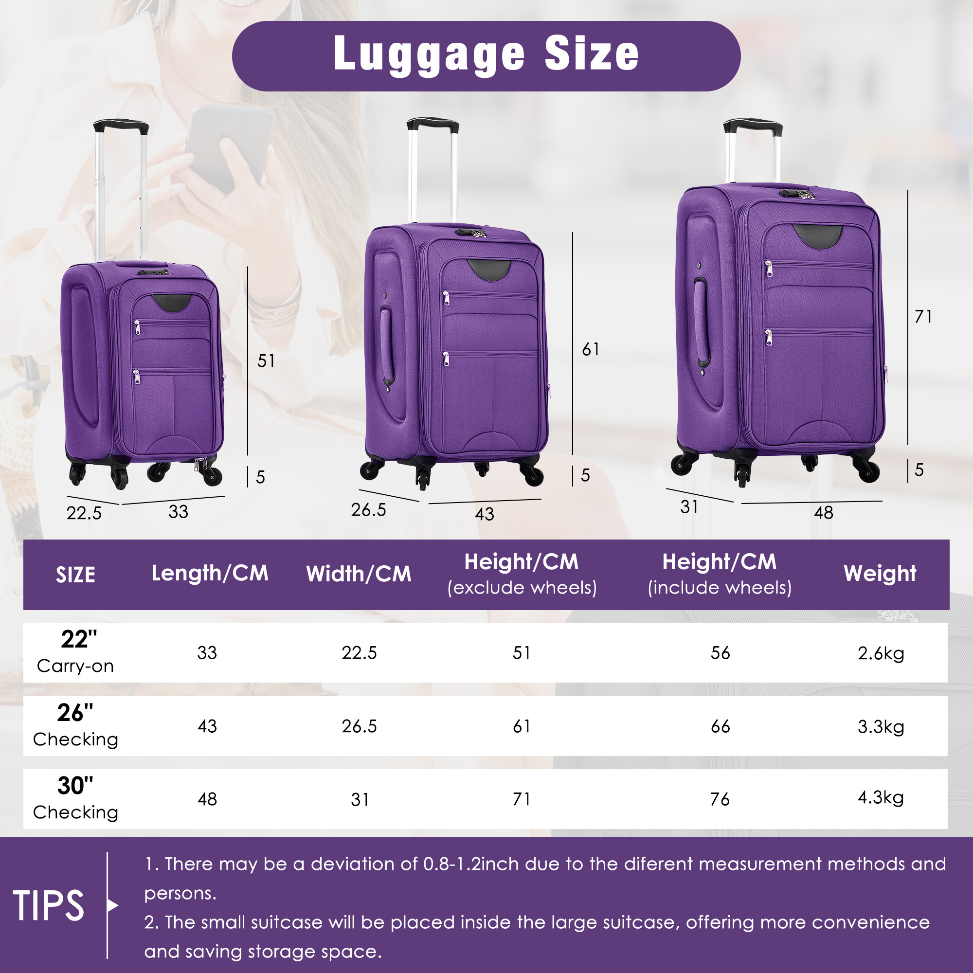 Expandable 5-Piece Softside Luggage Set – Lightweight Spinner Suitcases with Duffel & Toiletry Bag - Image 3