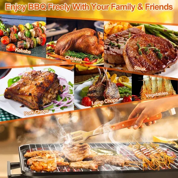 Portable Charcoal BBQ Grill with Lid – Foldable Tabletop Outdoor Grill & Smoker for Camping, Beach, Backyard & Picnic - Image 2