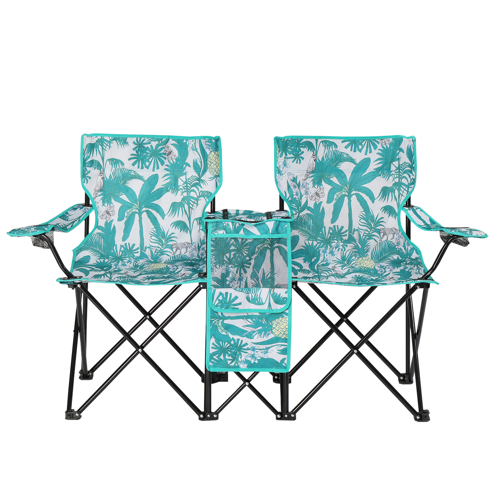 Folding Double Camping Chair with Umbrella – Portable Outdoor Loveseat with Cooler Bag & Cup Holders - Image 6