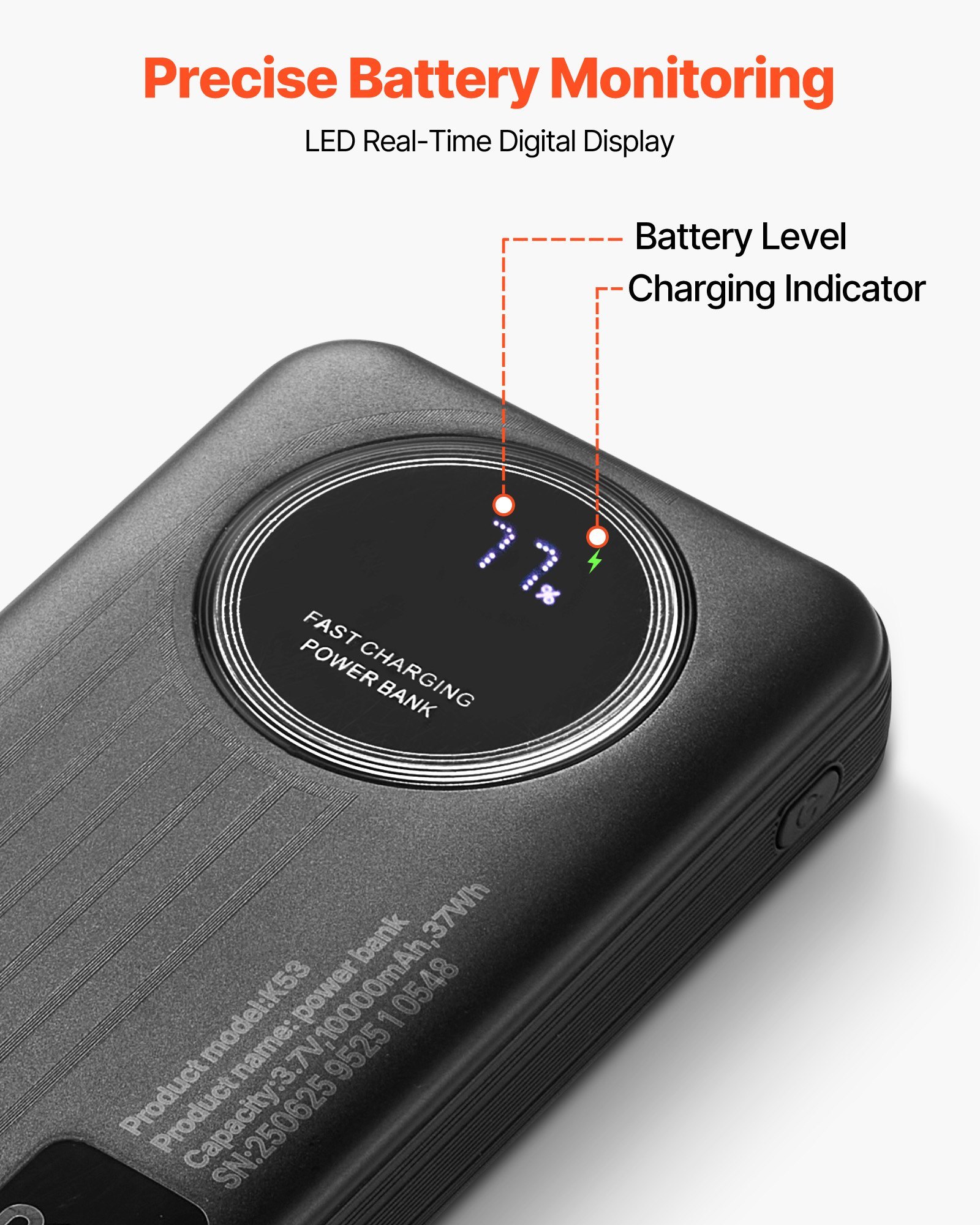 Portable Charger With Built-in Cables 10000mAh Travel Battery Pack - Image 2