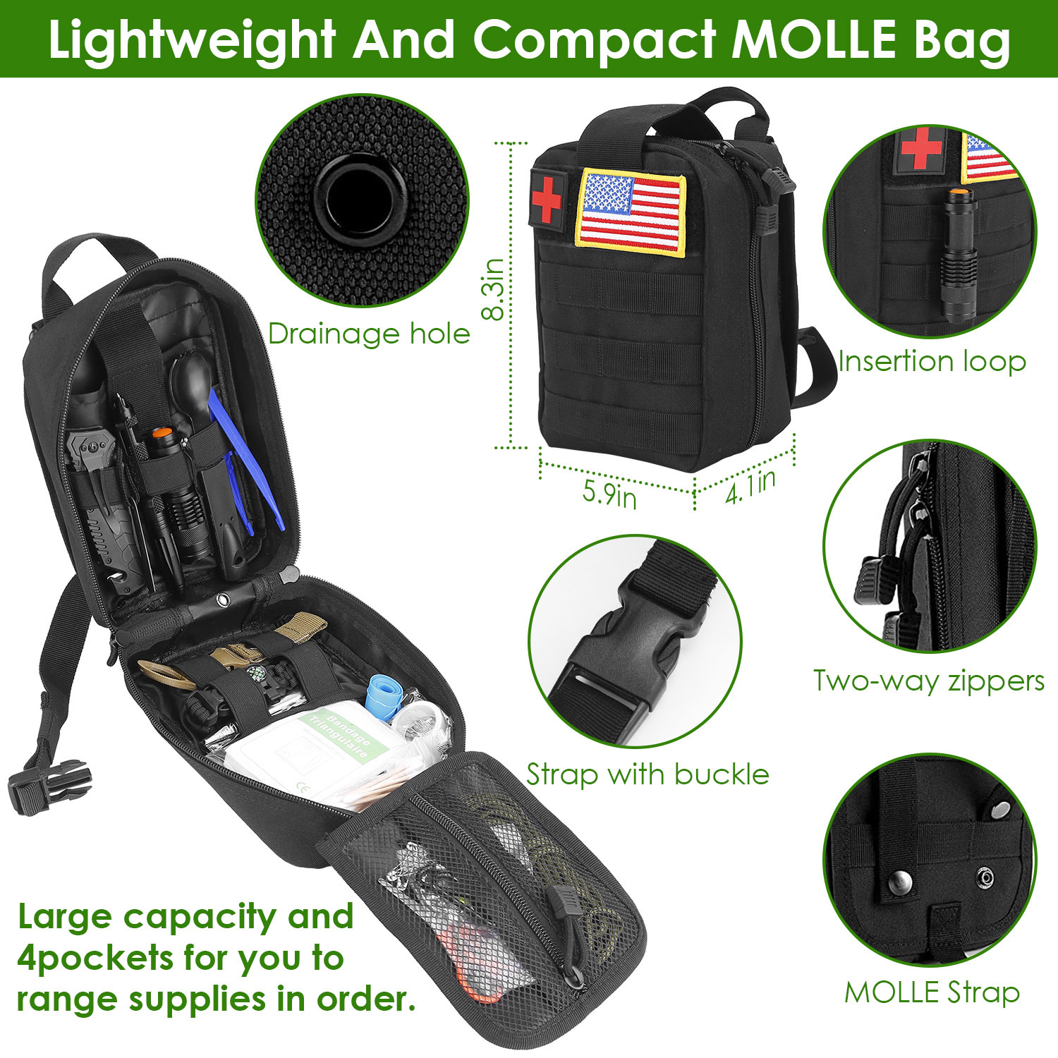 47-in-1 Emergency Survival Kit – Tactical EDC Gear Set with First Aid Supplies, Knife, Compass, Flashlight & Survival Pouch for Camping, Hiking & Disaster Prep - Image 10