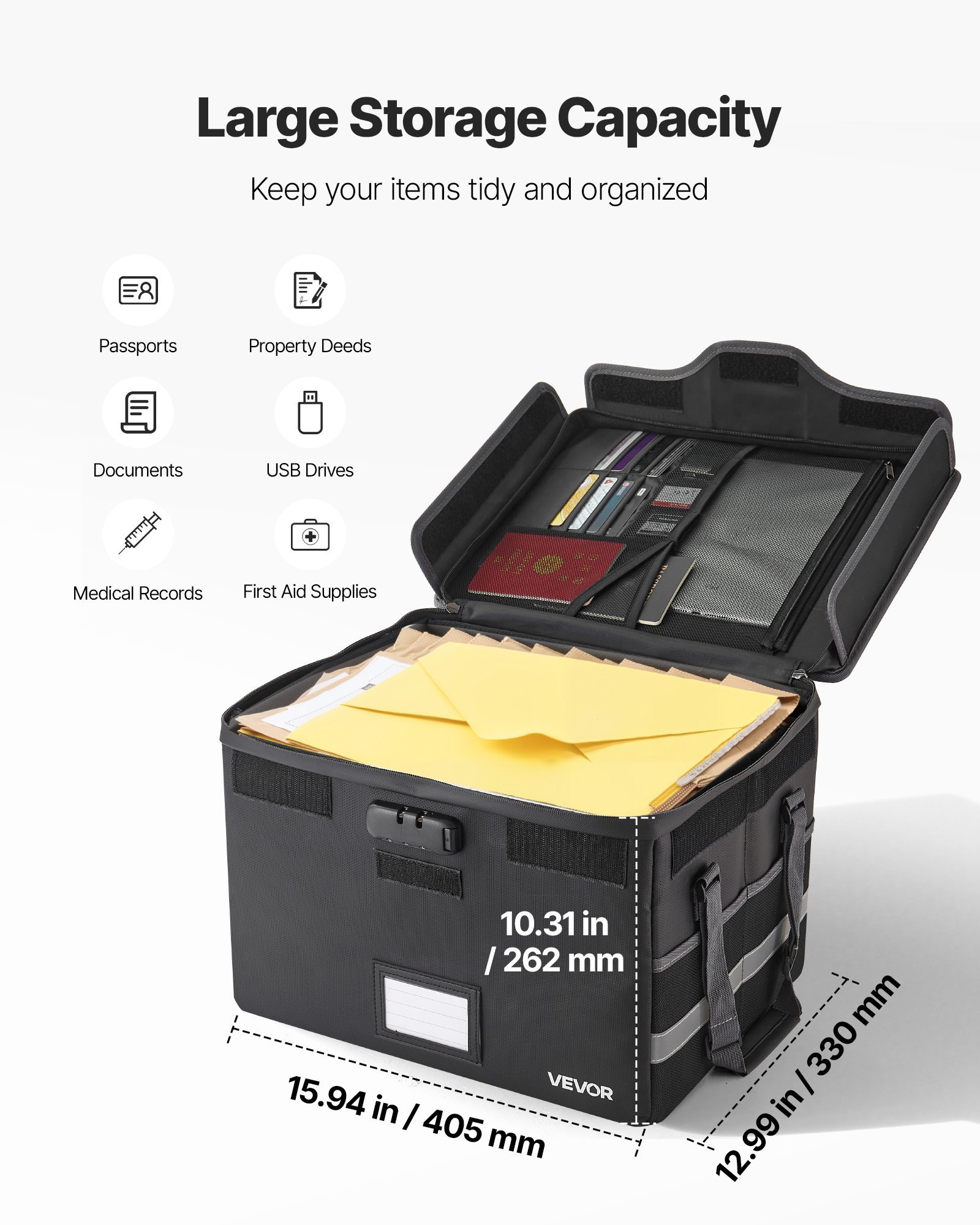 Fireproof & Waterproof Document Storage Box – 1832°F Heat-Resistant File Organizer with Combination Lock for Home, Office & Travel - Image 2