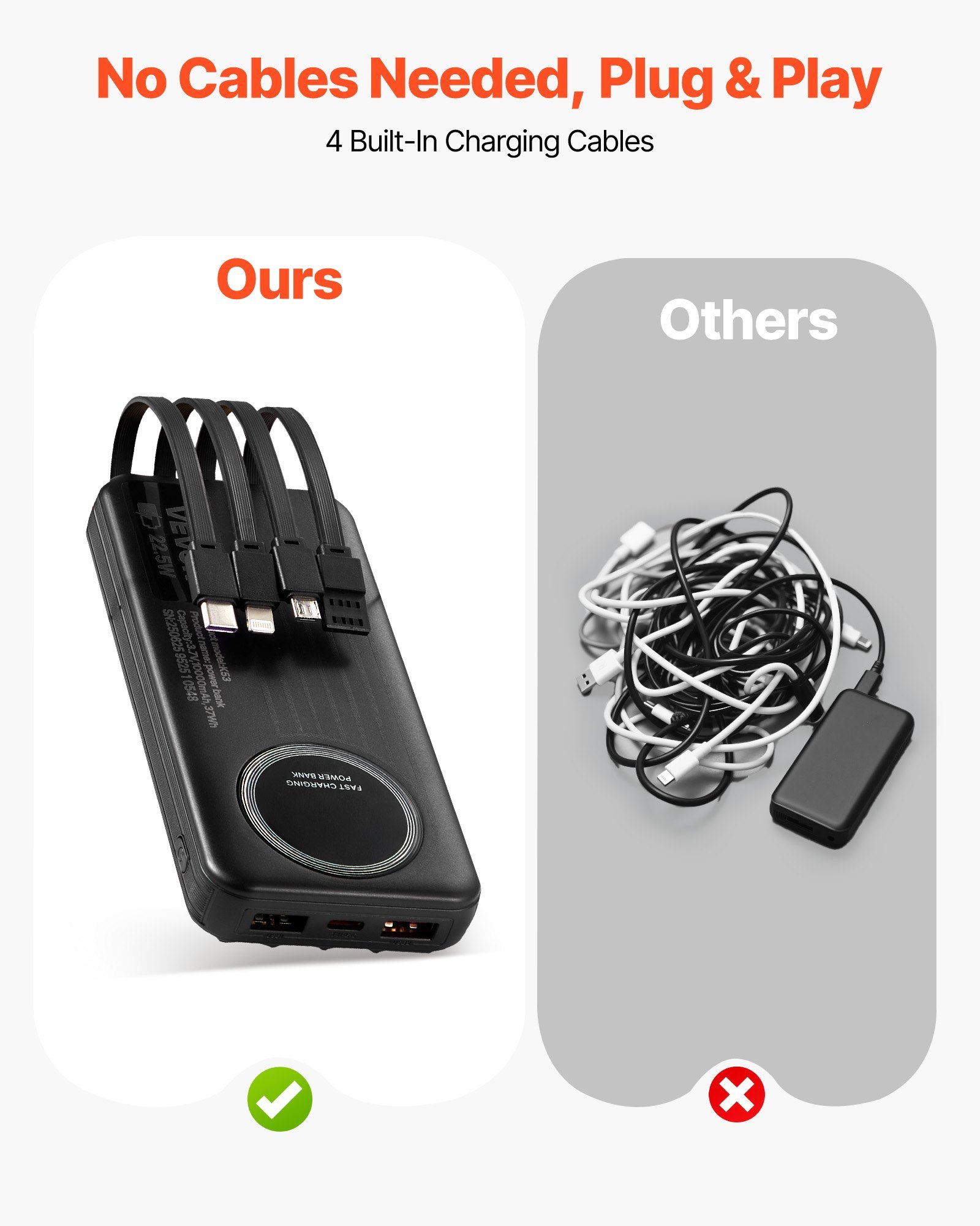 Portable Charger With Built-in Cables 10000mAh Travel Battery Pack - Image 4